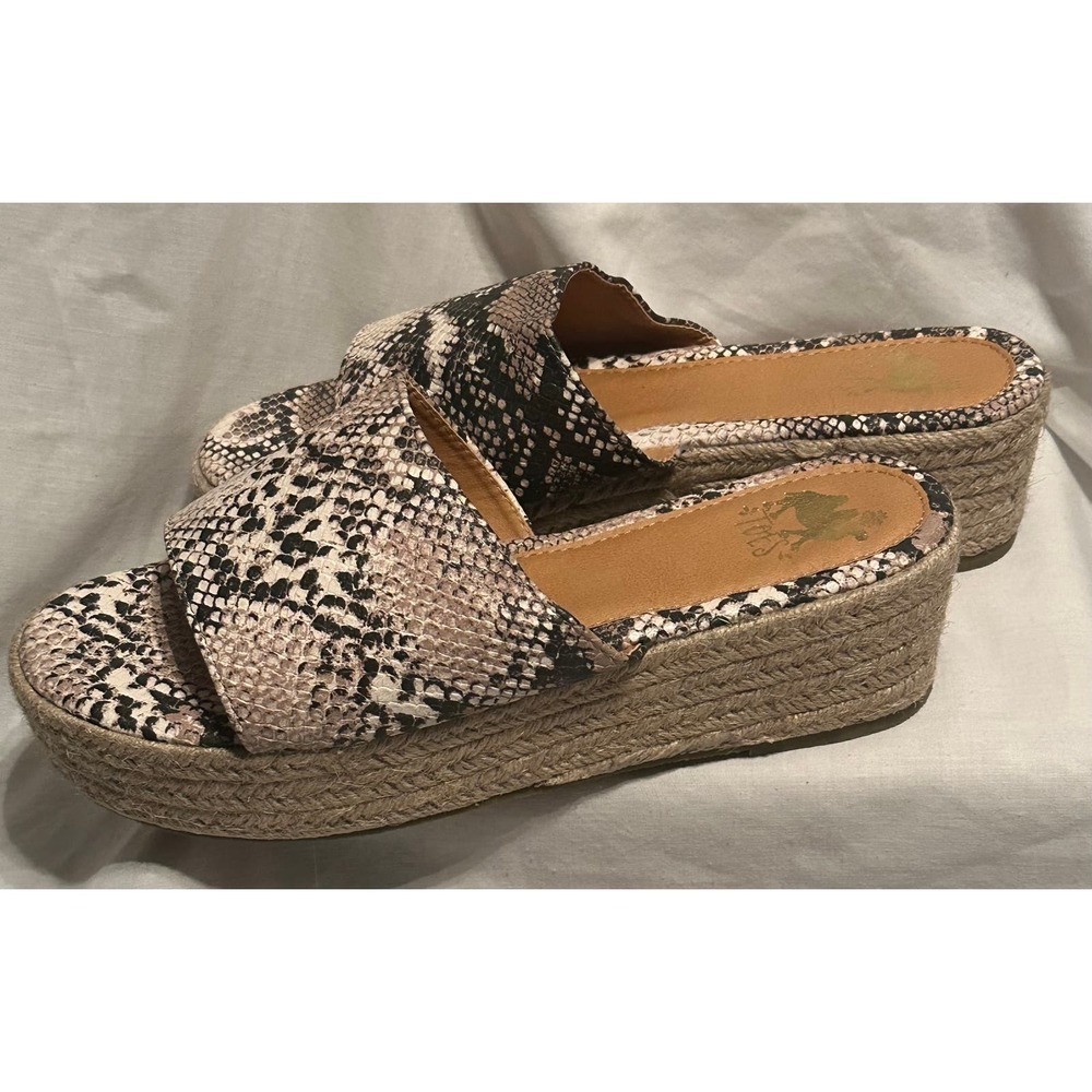Camel Toes Flatform Espadrille Slide Mules Neutral Faux Snakeskin Sandals - Picture 13 of 14